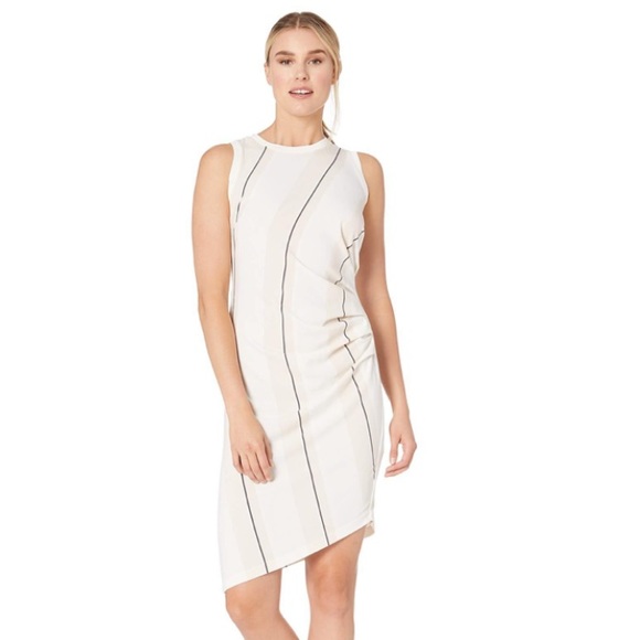 NWT Vince Camuto Side Ruch Stripe Asymmetric Dress - Picture 1 of 10